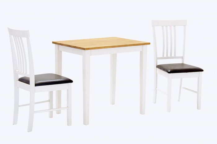 Massa White Rubber Wood Dining Set With 2 Chairs